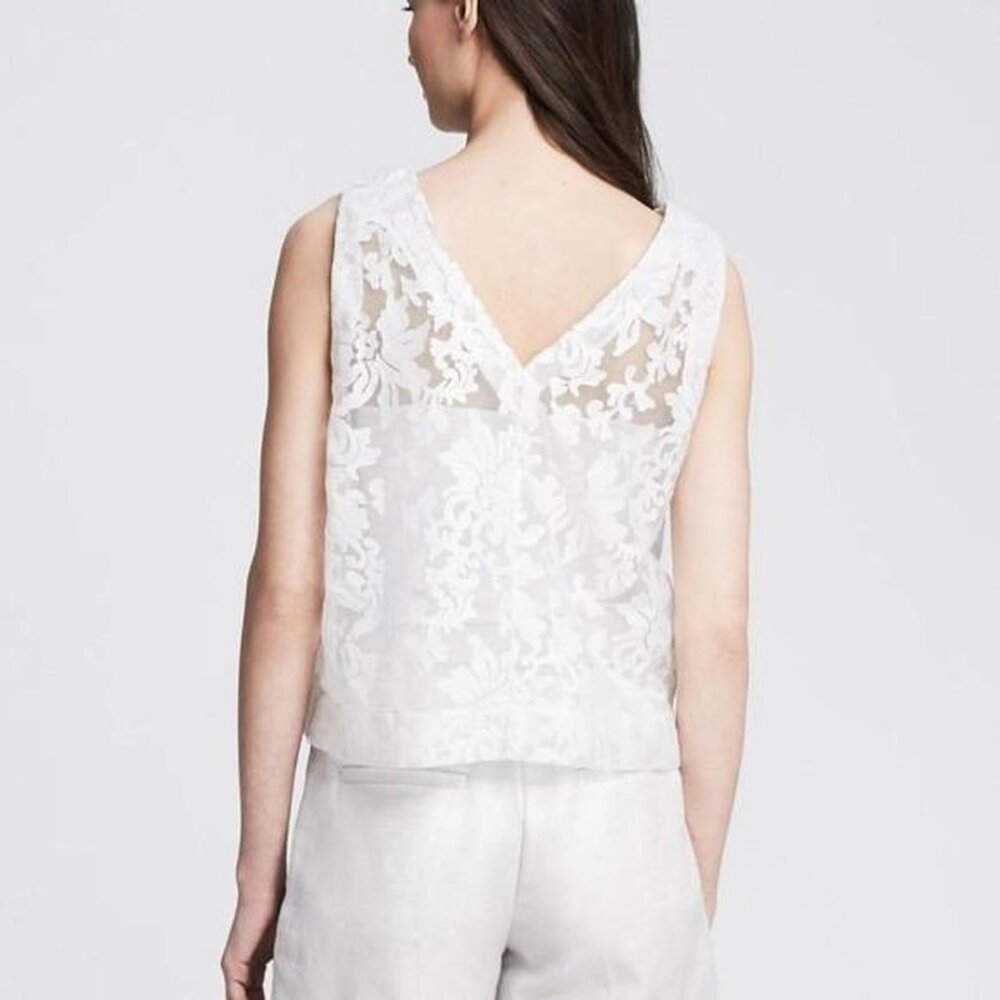 Banana Republic sheer white embroidered sleeveless top size small